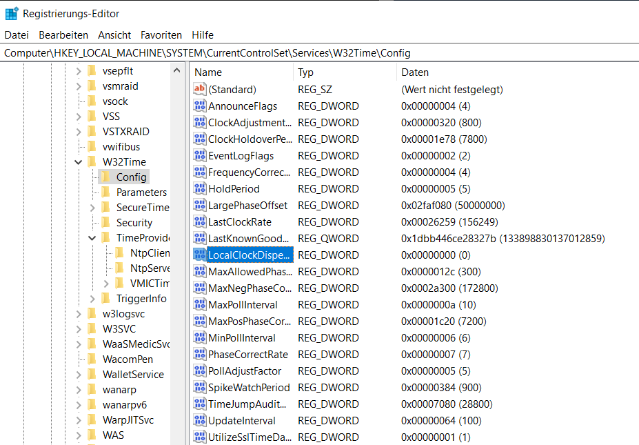 LocalClockDispersion Registry-Eintrag