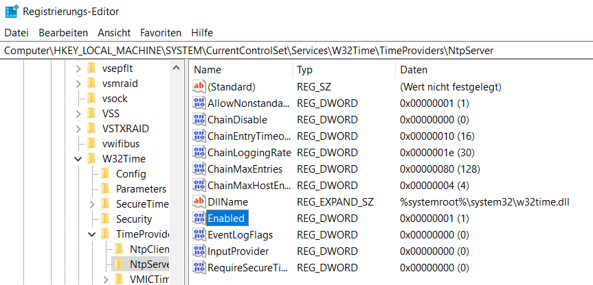NTP-Server Enabled Registry-Eintrag
