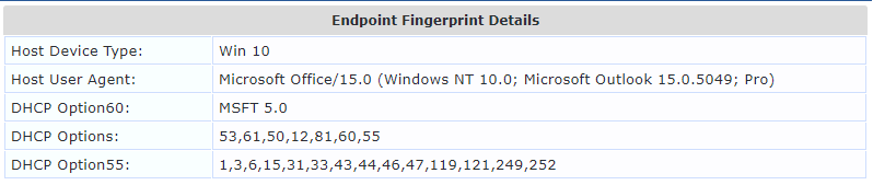 Endpoint Fingerprint Details
