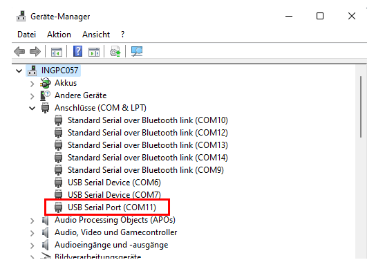 Gerätemanager mit USB Serial Port (COM11)