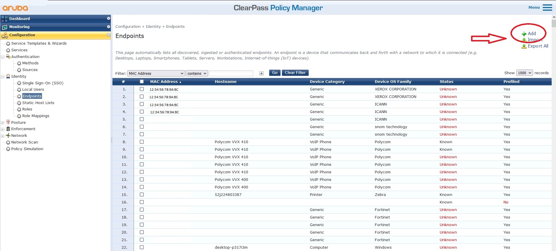 MAC-Learning Port mit Aruba Clearpass