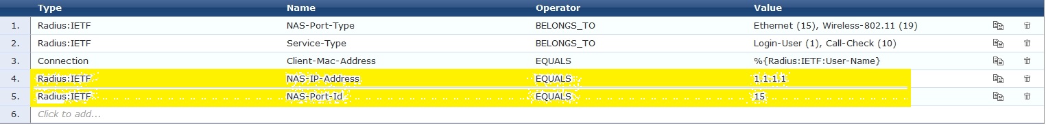 Service Rules - NAS-IP-Address und NAS-Port-Id