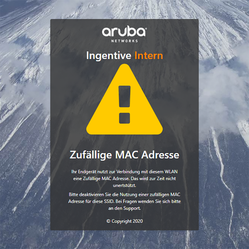 Fehlerseite bei zufälligen MAC-Adressen mit ClearPass anzeigen